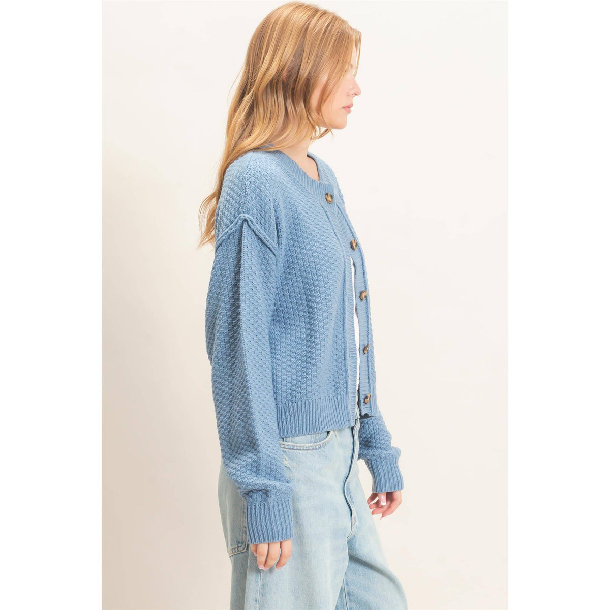 Textured Knit Button-Front Cardigan