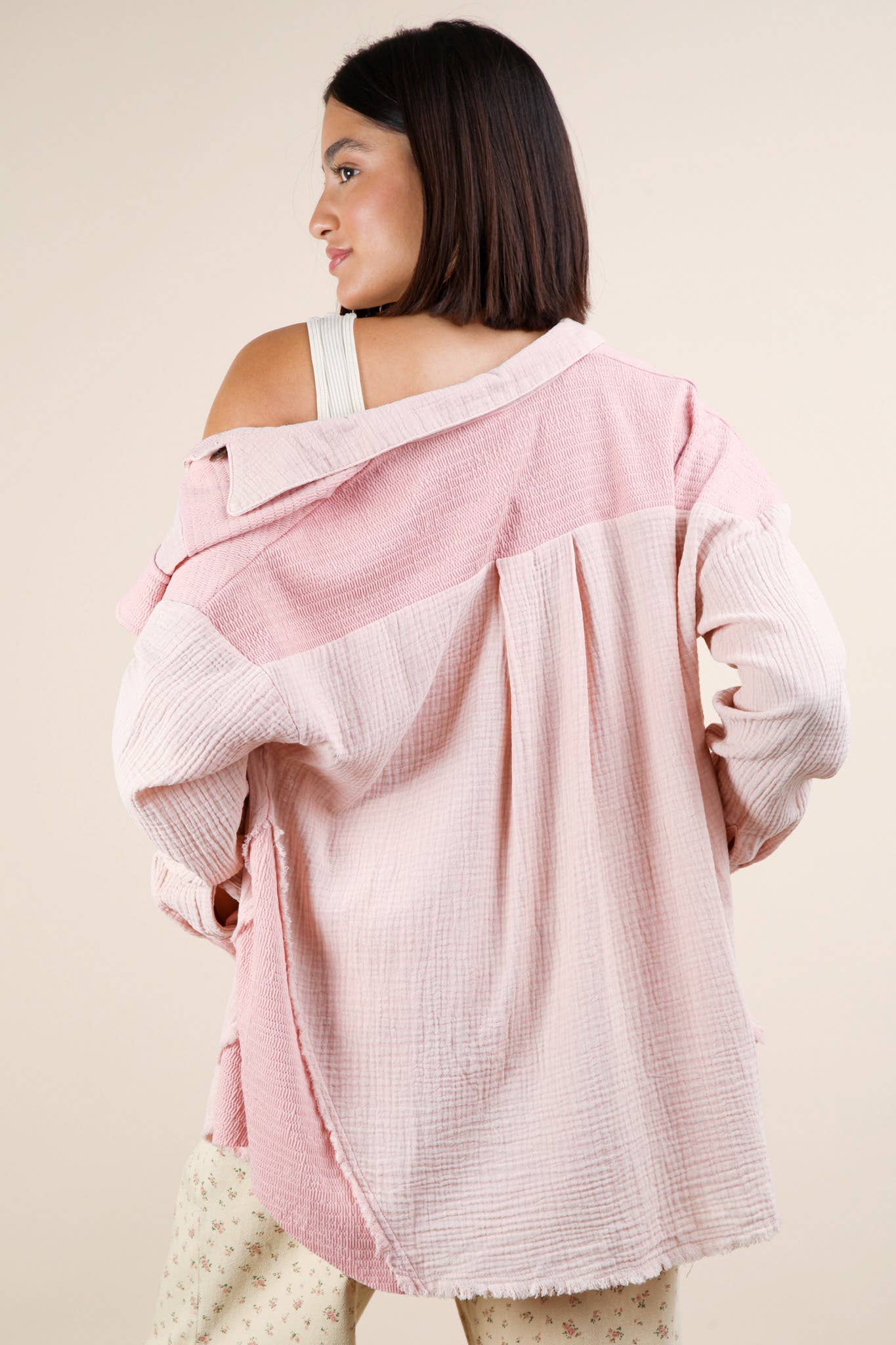 NJ90360-Mineral Washed Oversized Gauze Shacket Jacket