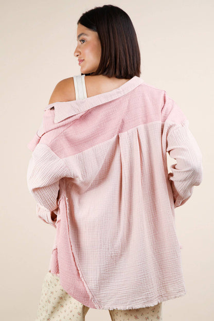 NJ90360-Mineral Washed Oversized Gauze Shacket Jacket