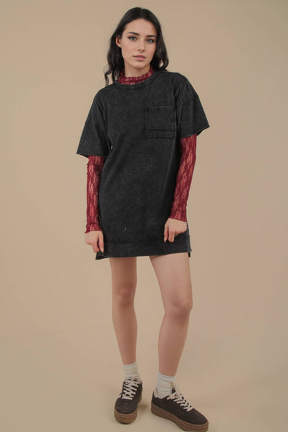 ND31634-Mineral Washed Knit Oversized Shift Mini Dress