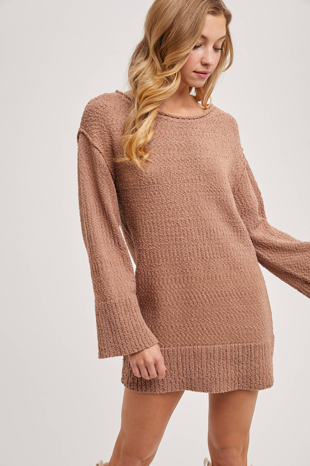 CHUNKY KNIT CREW NECK TUNIC SWEATER DRESS