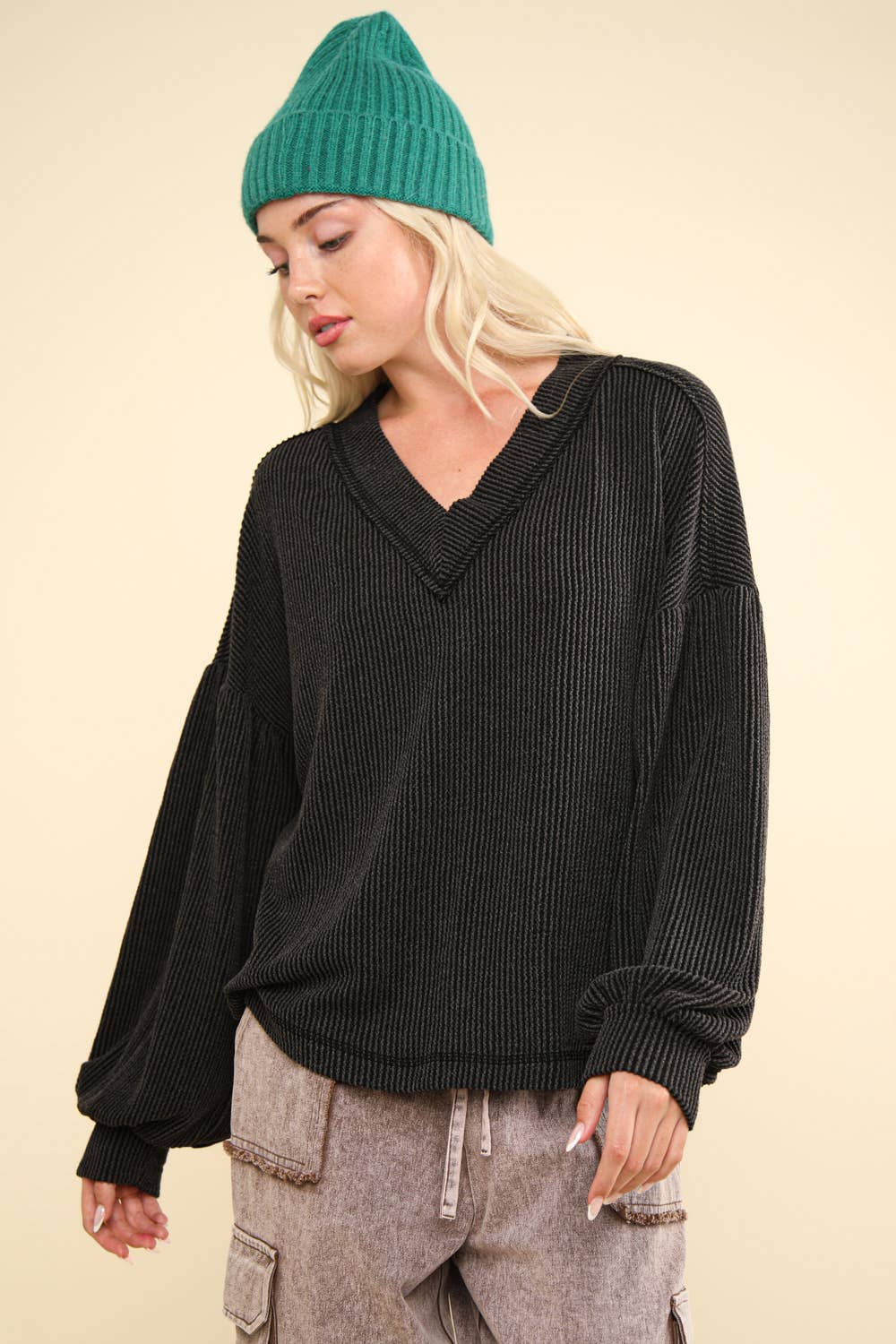 Otto Ribbed V-Neck Oversized Knit Top