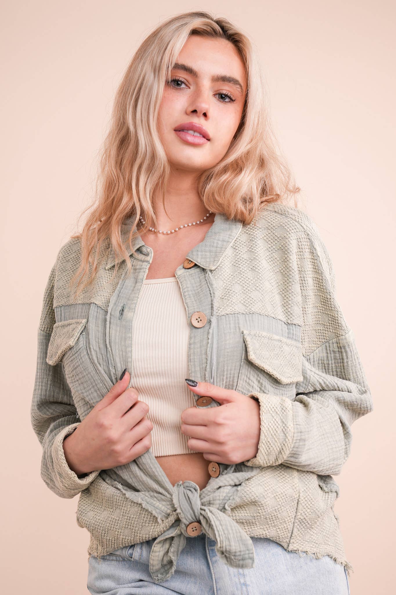 NJ90360-Mineral Washed Oversized Gauze Shacket Jacket