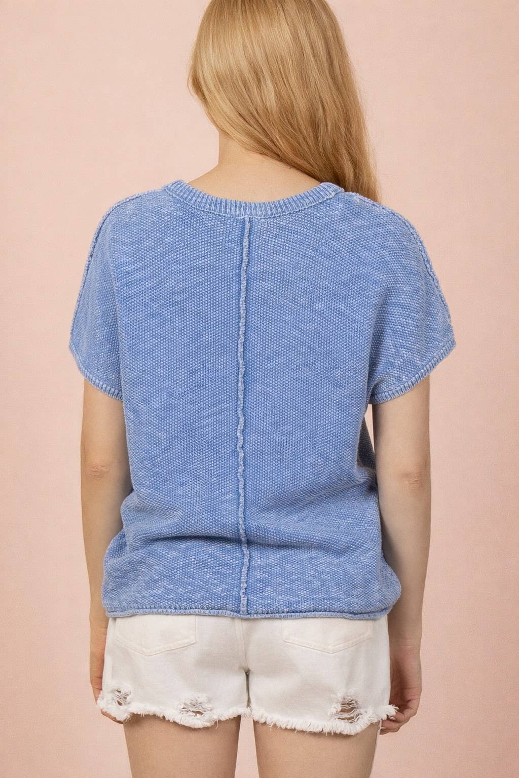 12W3342N-Mineral Washed Knit Casual Sweater Top