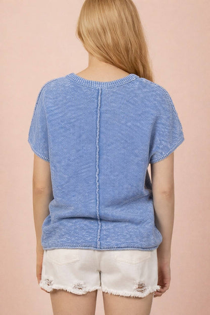 12W3342N-Mineral Washed Knit Casual Sweater Top