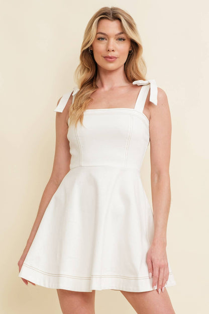 DENIM STRAP TIE MINI DRESS
