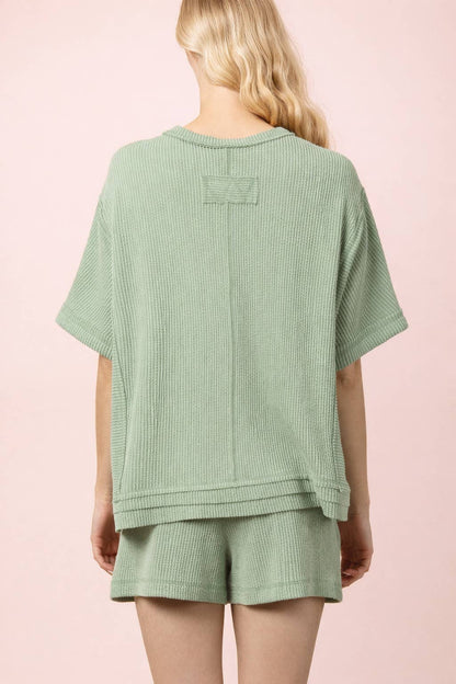 NT12686SET-Ribbed Knit Comfy Top & Shorts Set