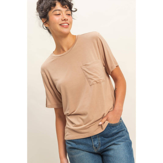 Classic Crew Neck Short Sleeve Pocket Top