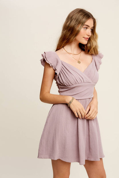 Flutter Sleeve Surplice Mini Dress LD1017