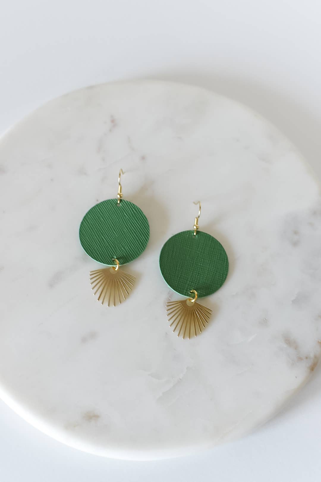 Ellie frank leather earrings-green-hypoallergenic-18k