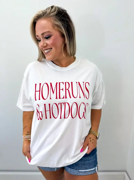 Hotdogs And Home Runs White Graphic Tee