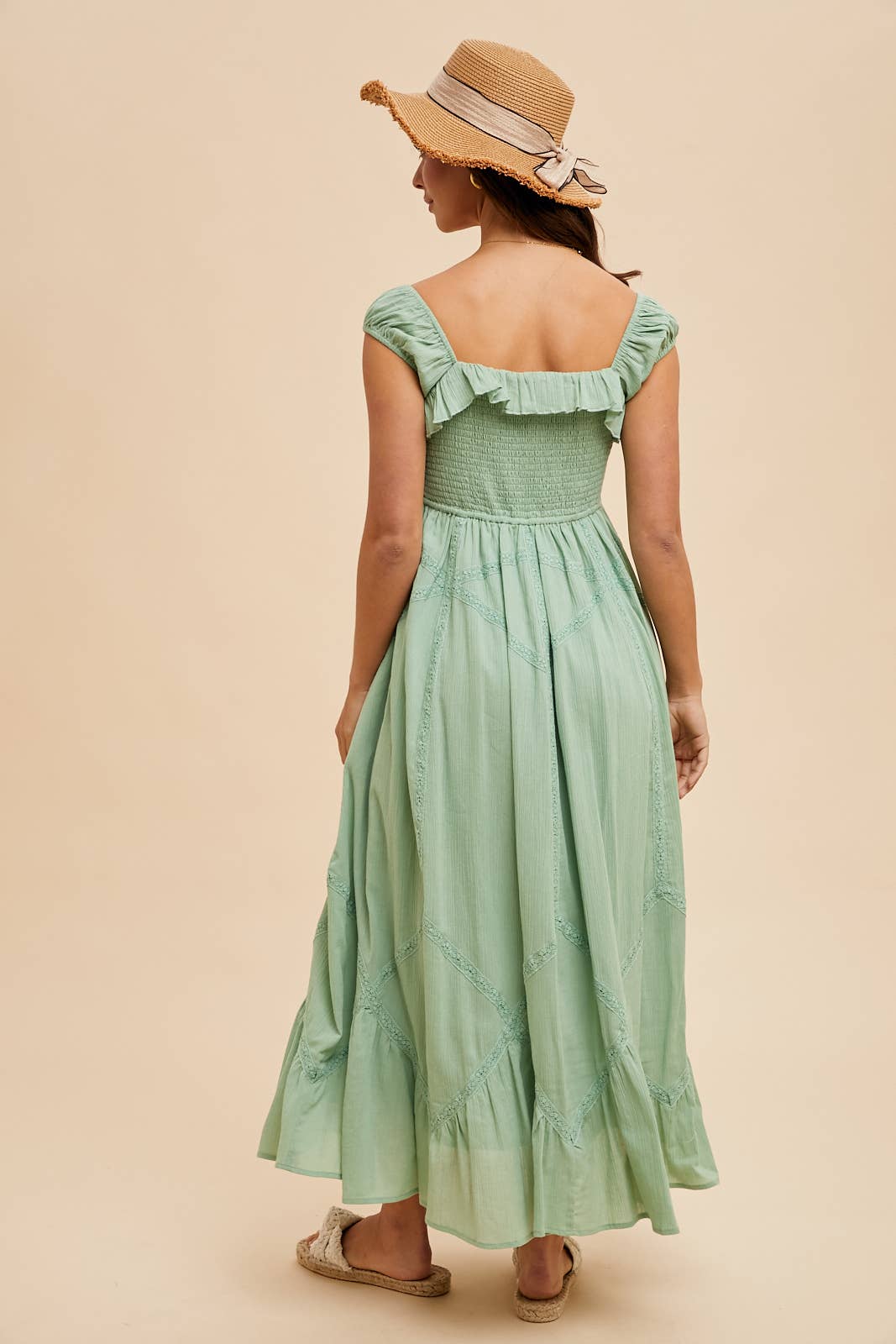 SMOCKED MAXI WITH LACE TRIM DETAIL