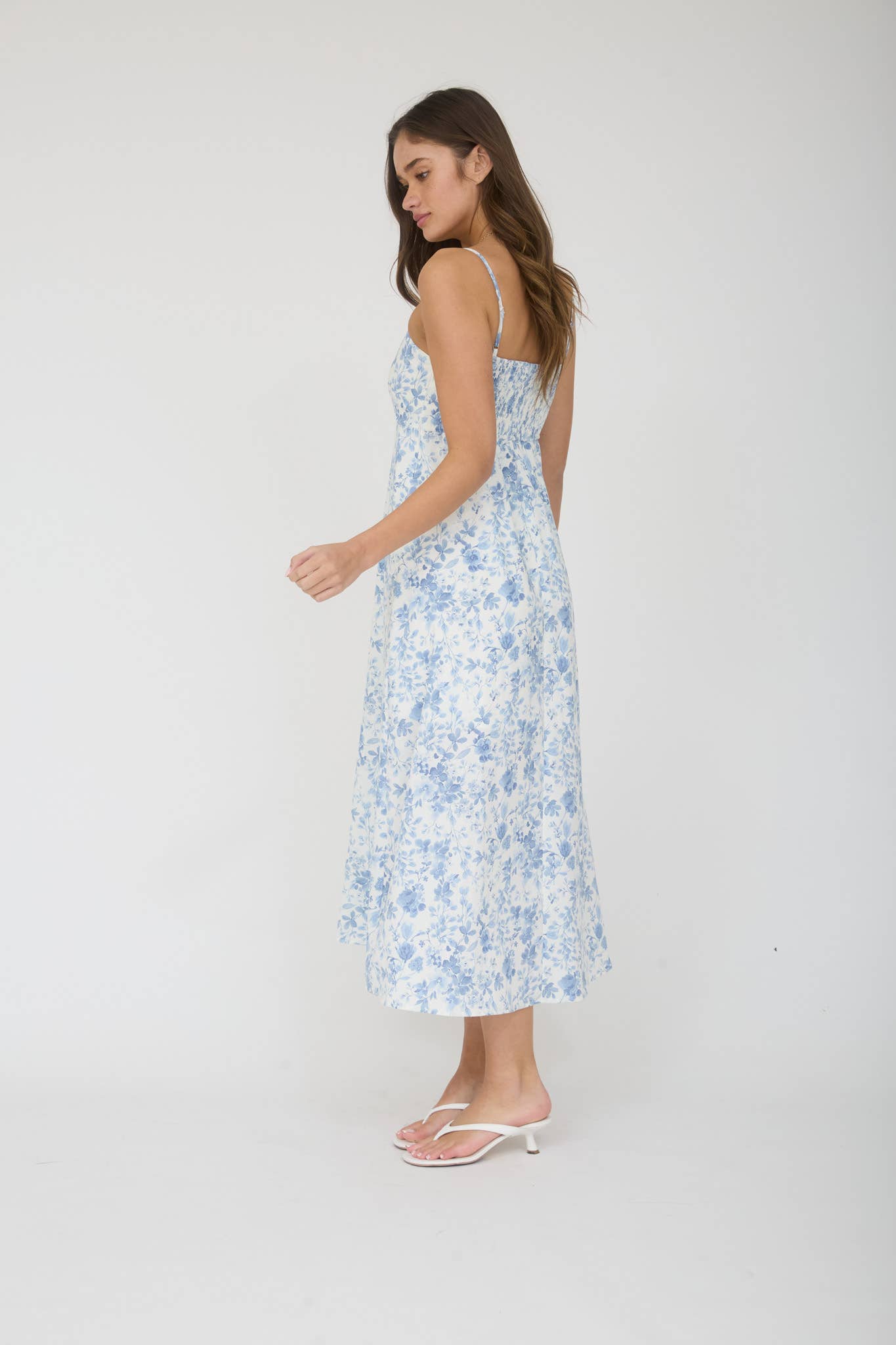 WATERCOLOR FLORAL SPAGHETTI STRAP MIDI DRESS