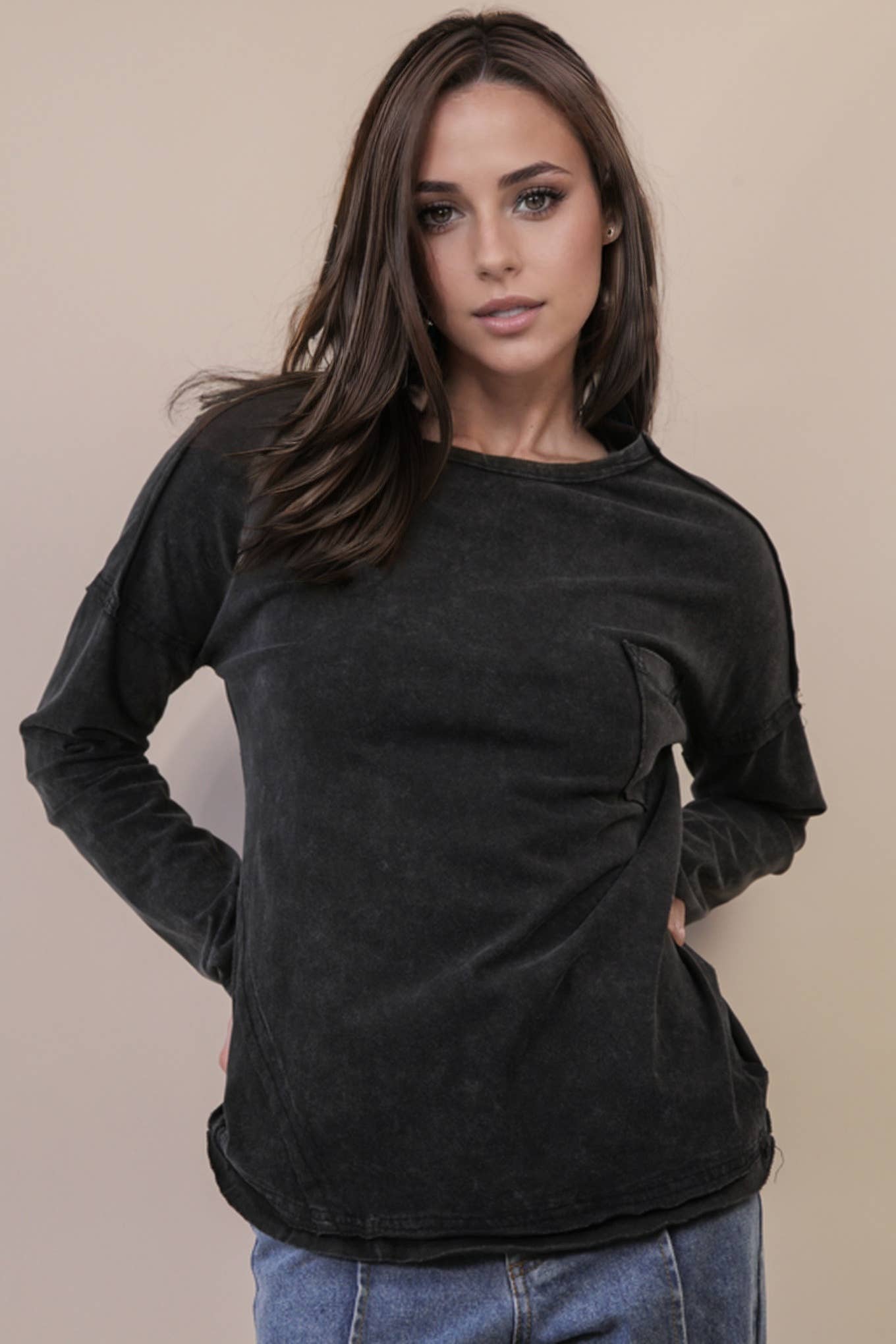 NT11817X-PLUS SIZE Mineral Washed Casual Knit Top