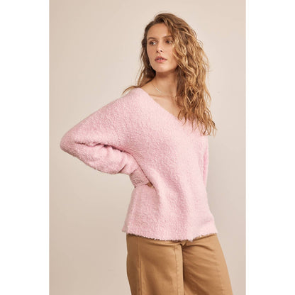 COZY RELAXED FIT V-NECK TEDDY BEAR SWEATER