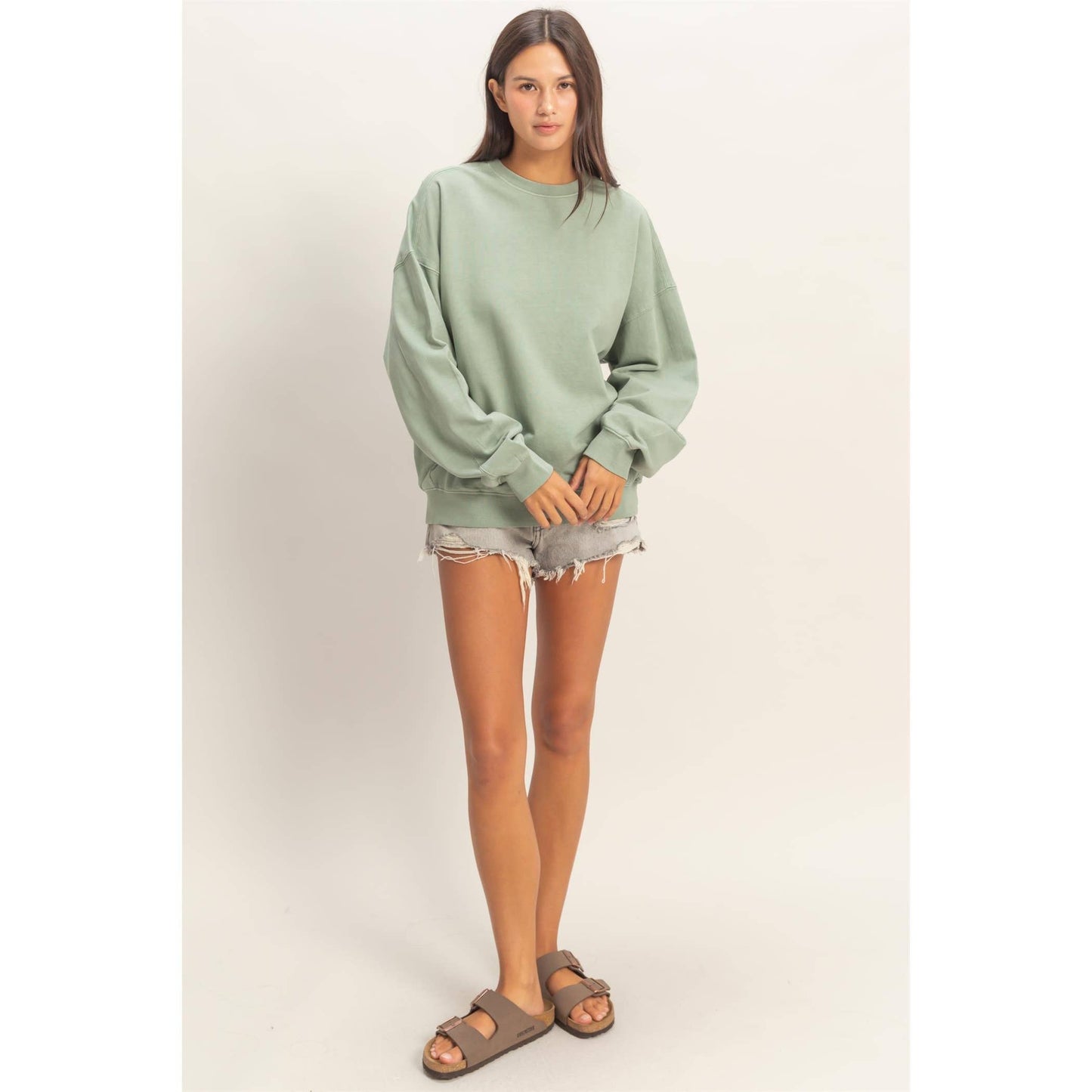 Ribbed Crew Neck Sweatshirt