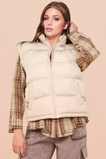 NJ90280-High Neck Casual Comfy Puffer Vest