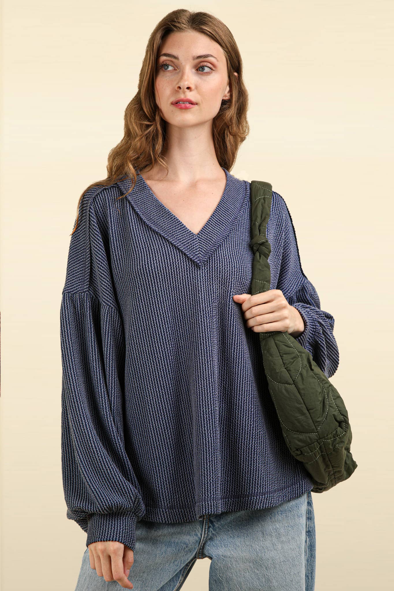 Otto Ribbed V-Neck Oversized Knit Top