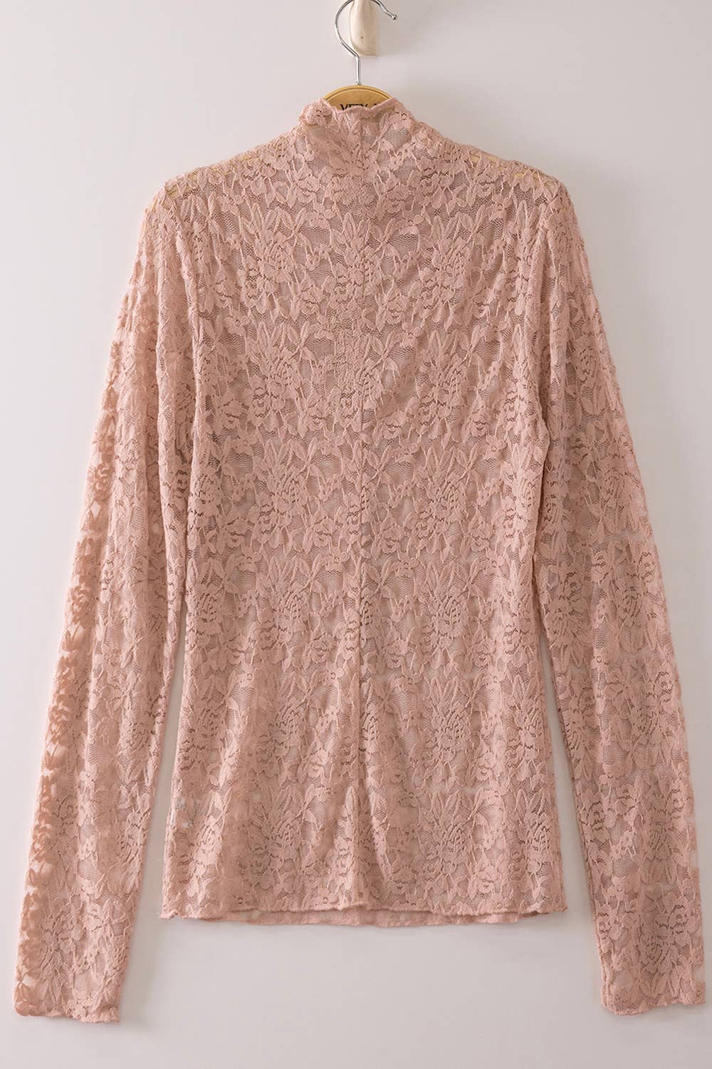 NT12220-High Neck Fitted Sheer Mesh Lace Knit Top