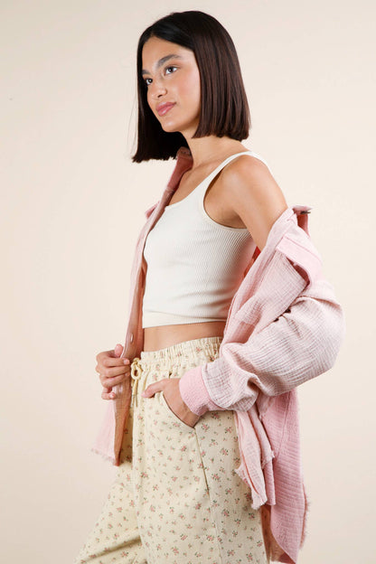 NJ90360-Mineral Washed Oversized Gauze Shacket Jacket
