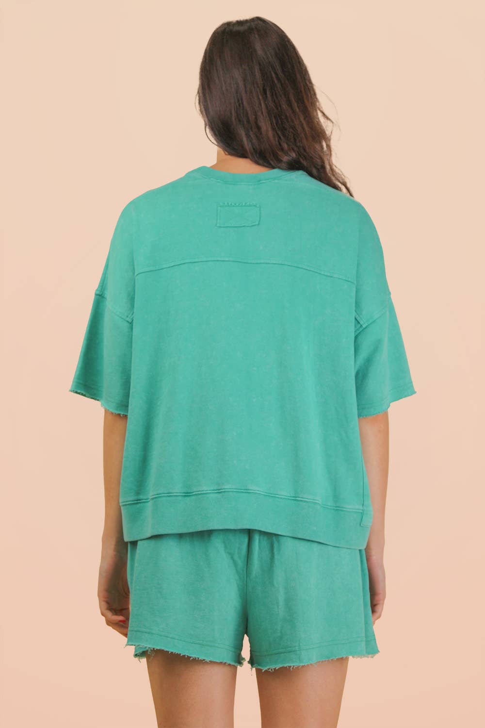 NT12429SET-Mineral Washed Knit Casual Top & Shorts
