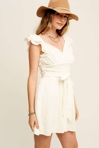 Flutter Sleeve Surplice Mini Dress LD1017