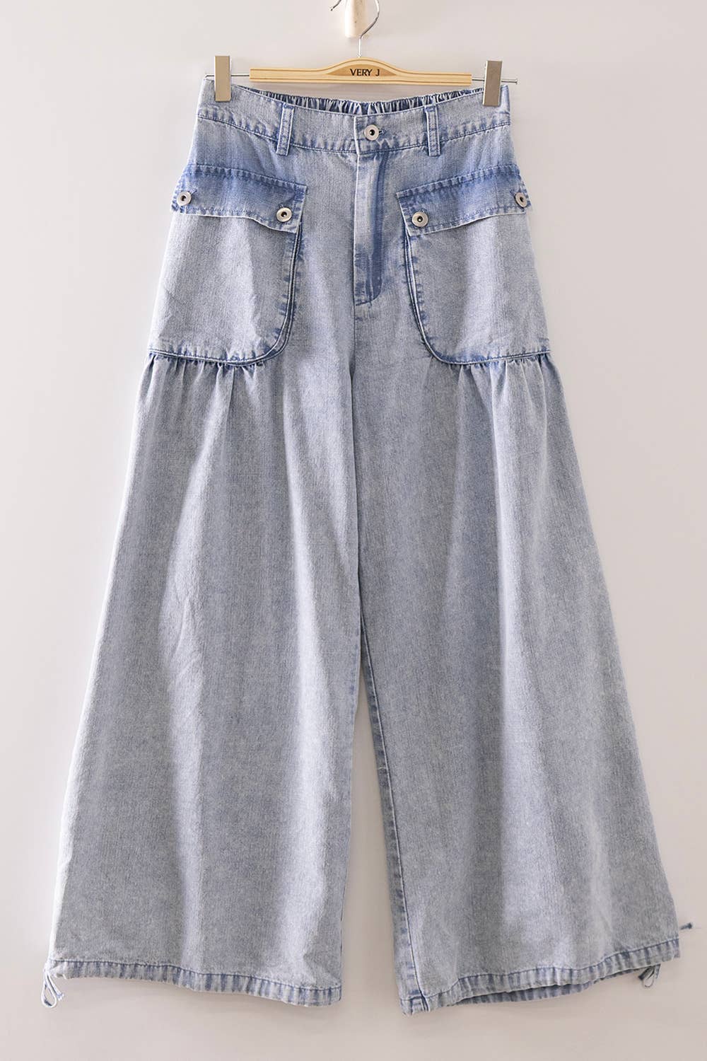 NP71154-Washed Denim Flap Pocket Wide Leg Pants
