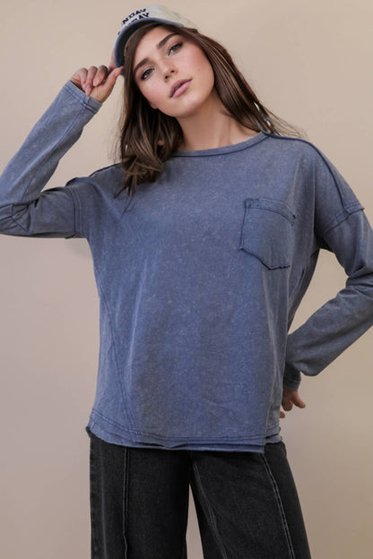 NT11817X-PLUS SIZE Mineral Washed Casual Knit Top