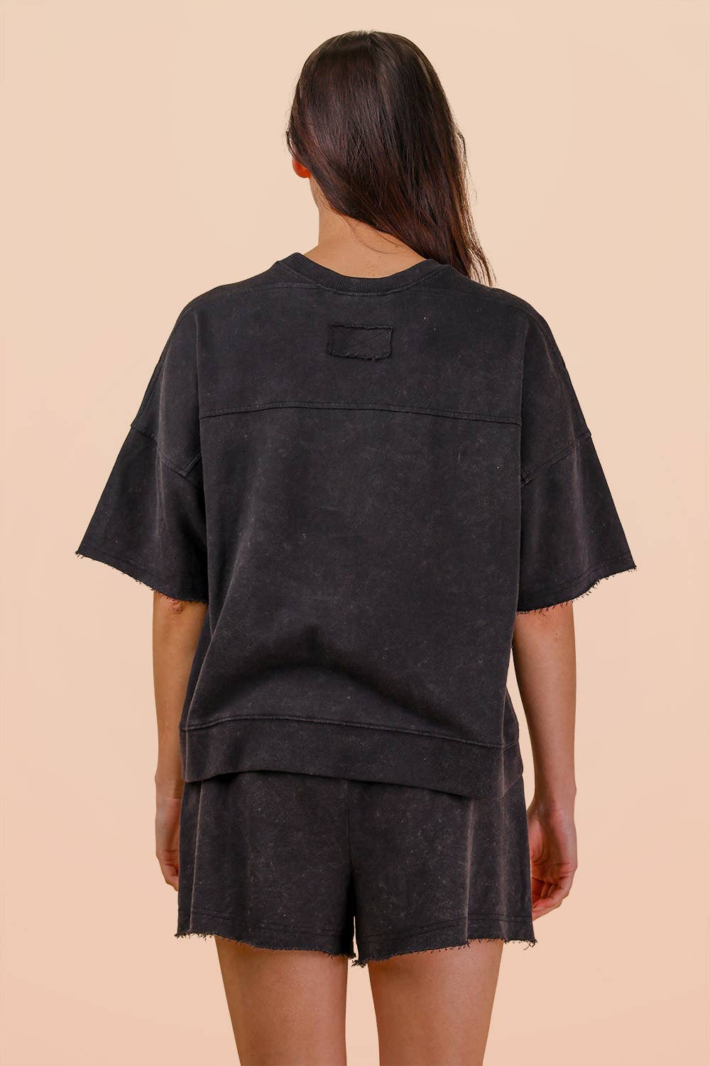 NT12429SET-Mineral Washed Knit Casual Top & Shorts
