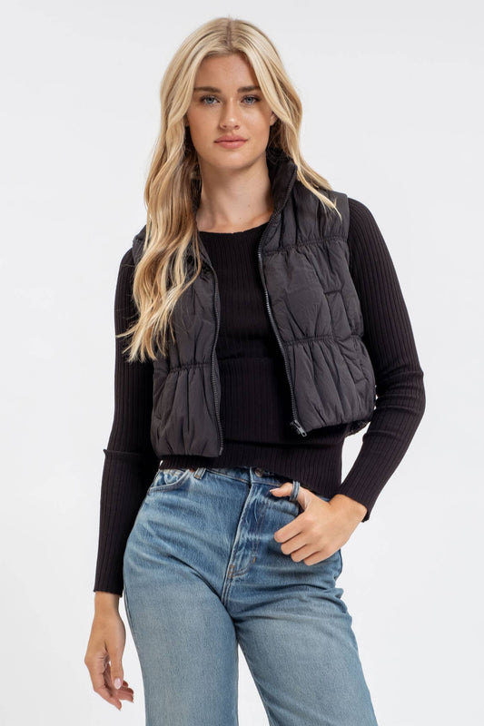 COLLARED ZIP UP CROPPED PUFFER VEST