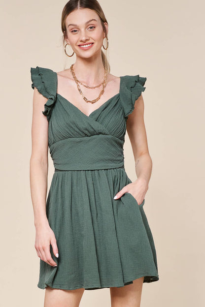 Flutter Sleeve Surplice Mini Dress LD1017