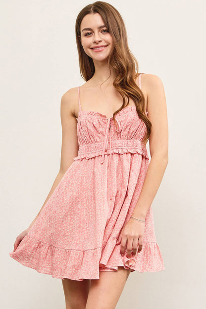 GATHERED FRONT RUFFLE HEM FLOWY CAMI DRESS