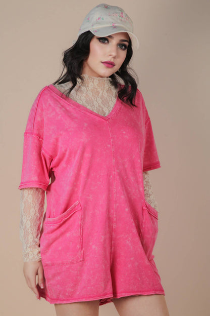 Mineral Washed Oversized Casual Knit Romper