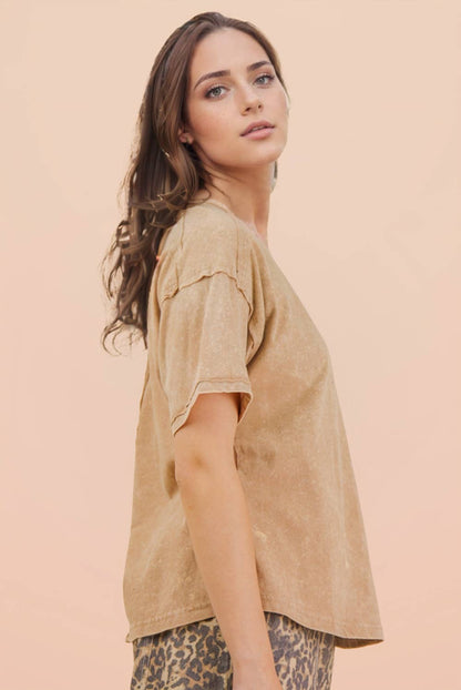 NT11108-Mineral Washed Knit Top with Pocket