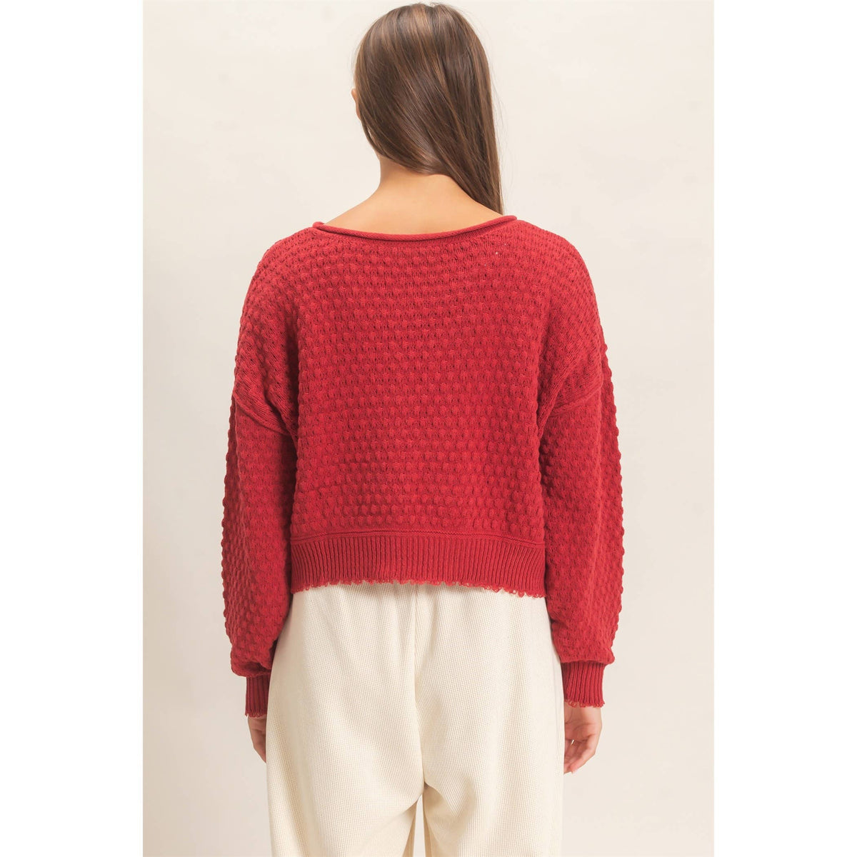 Textured Boat Neck Sweater