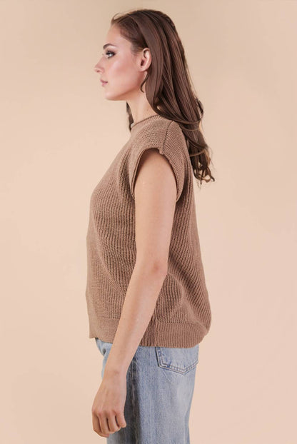 12W3112N-Oversized Soft Knit Sweater Vest Top