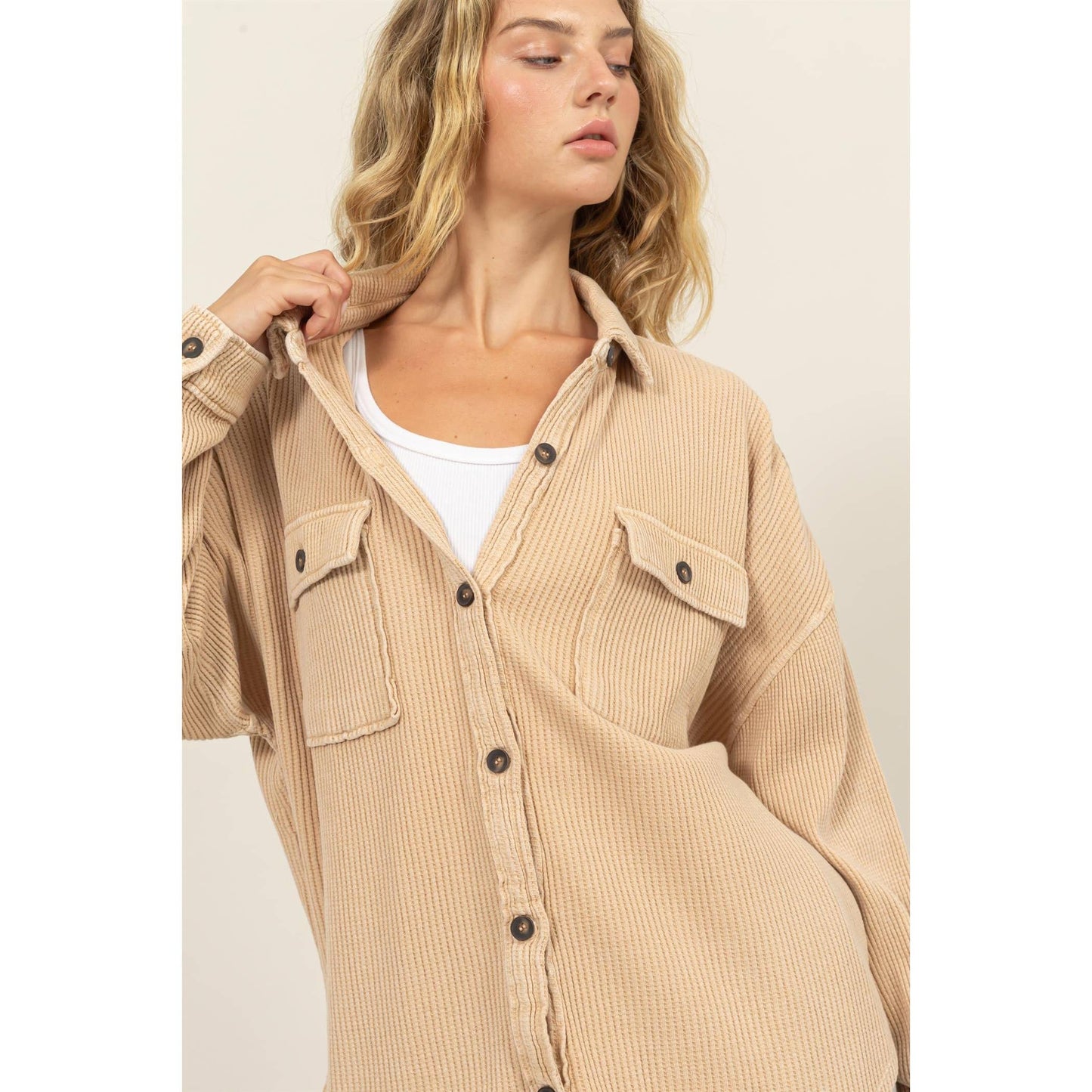 Waffle Oversized Button Up Shacket