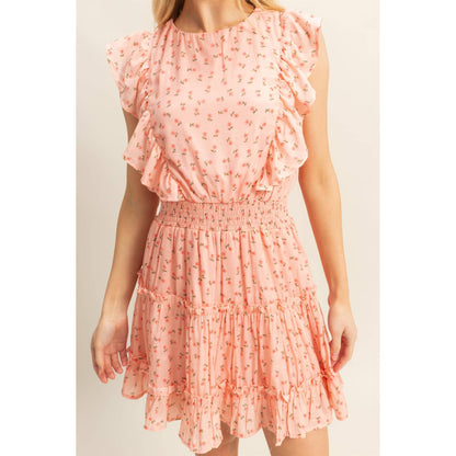 HF25E052-Ditsy Floral Print Ruffle Mini Dress