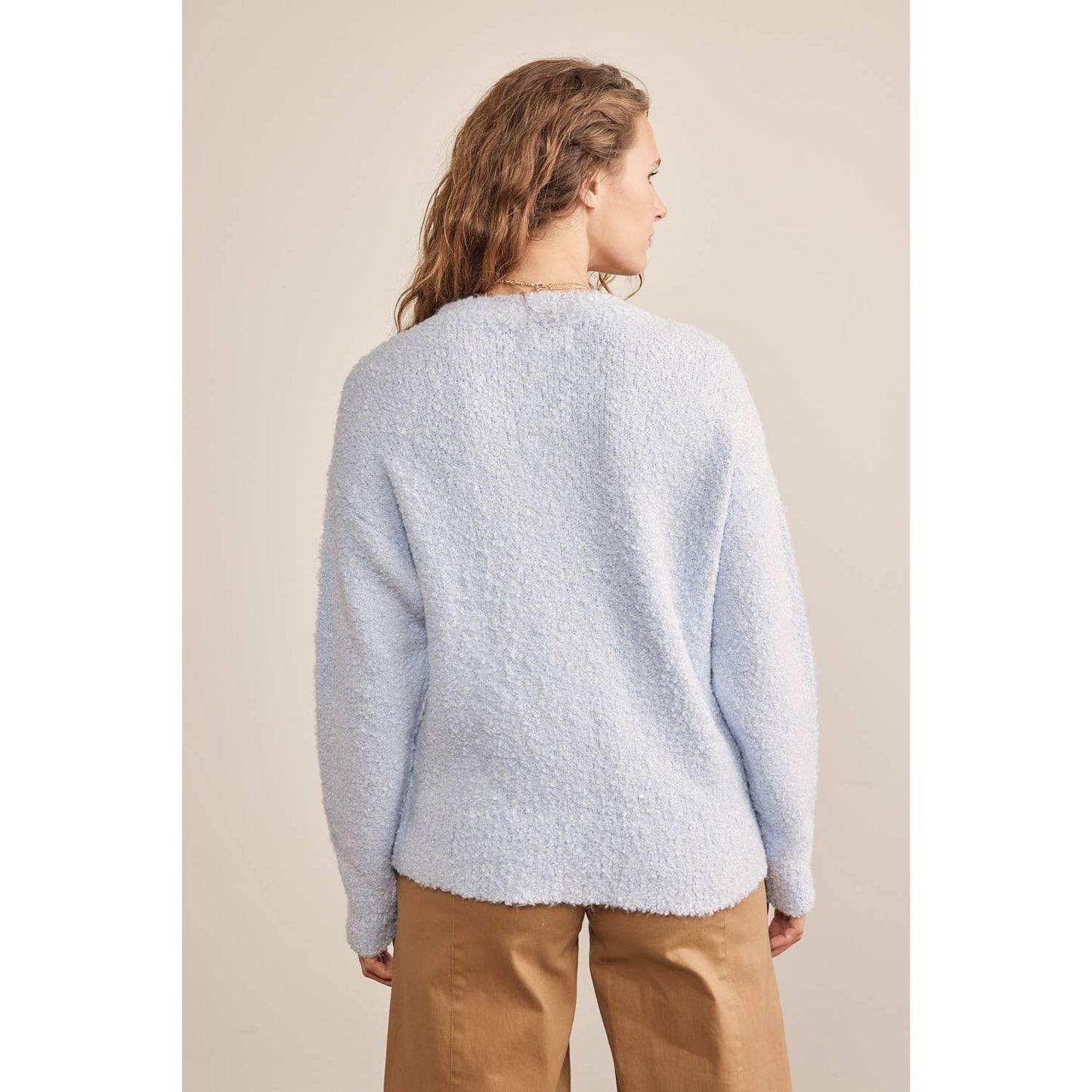 COZY RELAXED FIT V-NECK TEDDY BEAR SWEATER