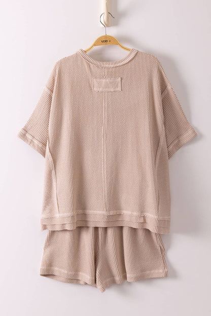 NT12686SET-Ribbed Knit Comfy Top & Shorts Set