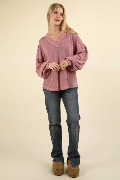 Otto Ribbed V-Neck Oversized Knit Top