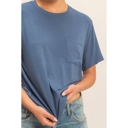 Classic Crew Neck Short Sleeve Pocket Top