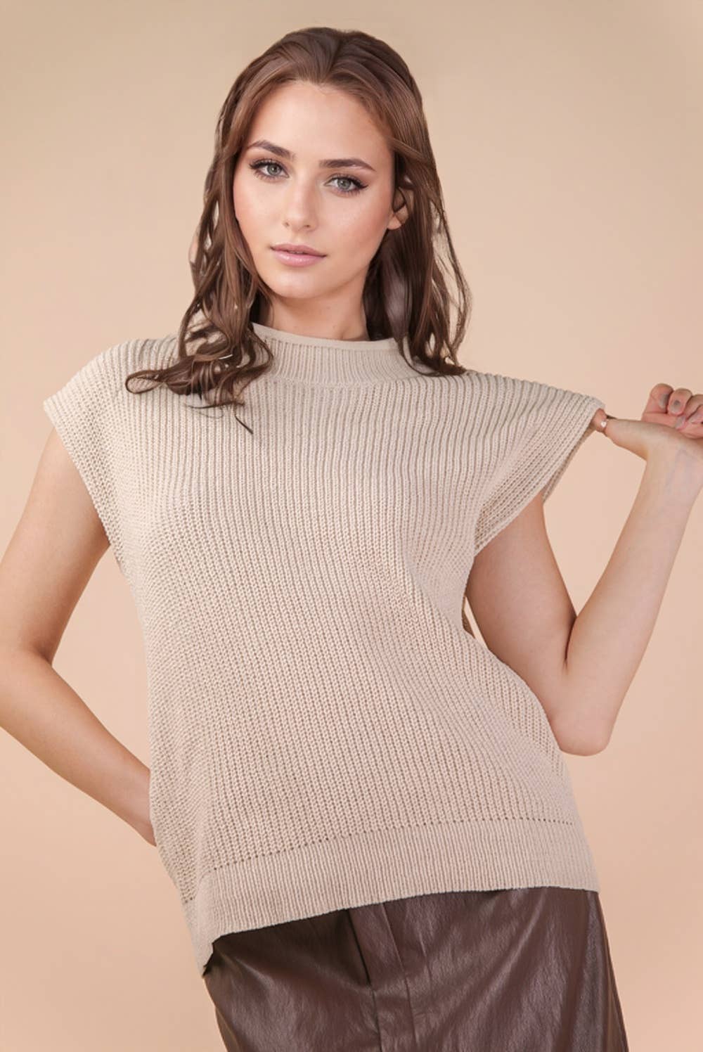 12W3112N-Oversized Soft Knit Sweater Vest Top