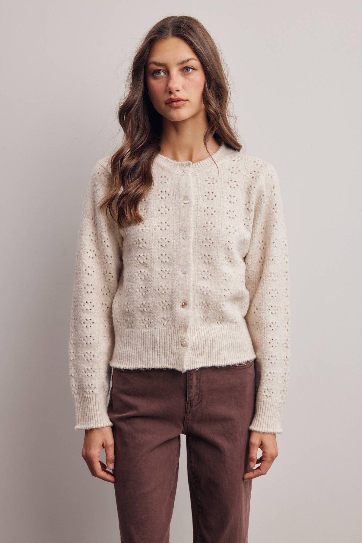 Pointelle Knit Button Cardigan FSW0069