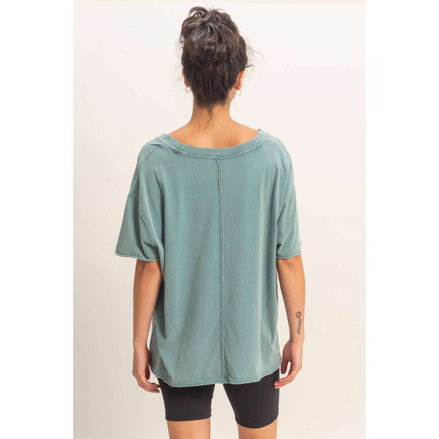Washed V-Neck Oversized Tee
