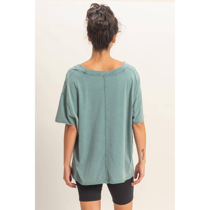 Washed V-Neck Oversized Tee