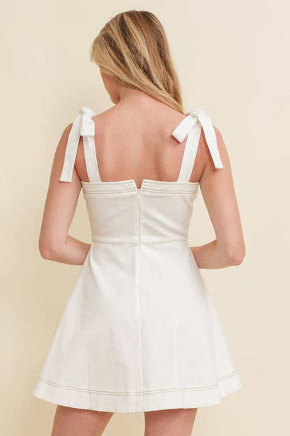 DENIM STRAP TIE MINI DRESS