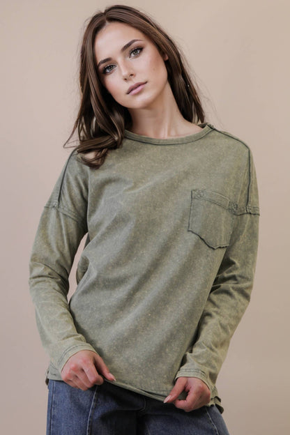 NT11817X-PLUS SIZE Mineral Washed Casual Knit Top