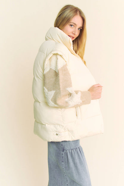 PLUS SOLID SLEEVELESS ZIPPER PUFFER JACKET VEST