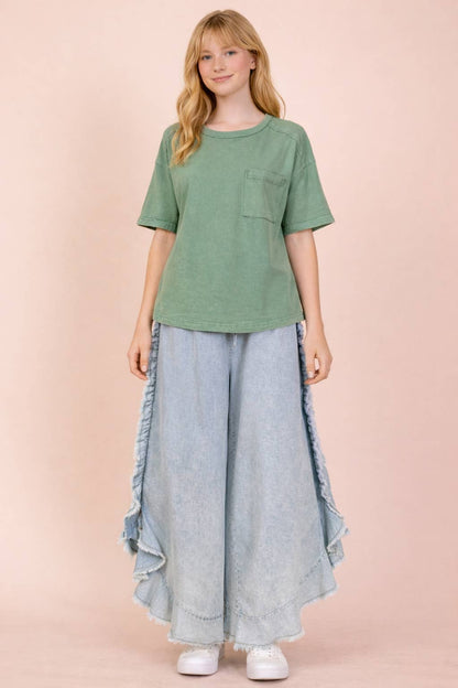 NT11108-Mineral Washed Knit Top with Pocket